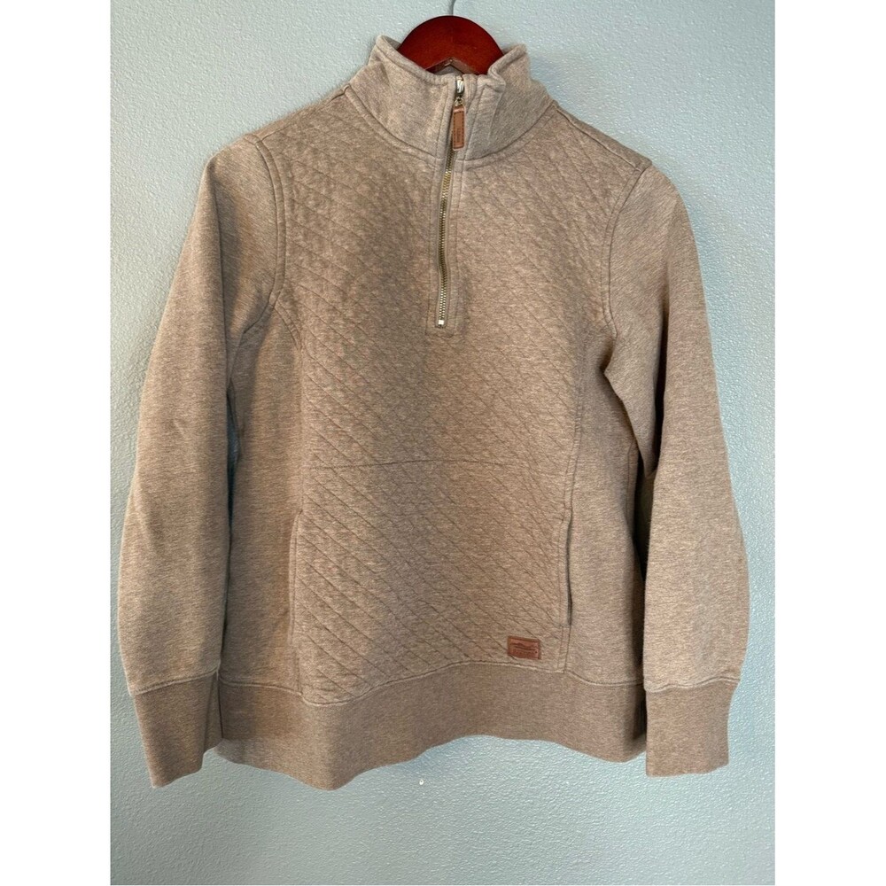 L.L. Bean Women’s Small Quilted Quarter Zip Pullover Sweatshirt Heather Taupe